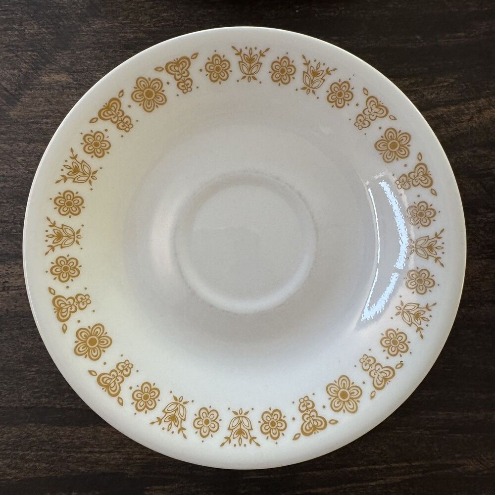 Set of 6 Corelle Corning Ware Butterfly Gold Flower Saucer Plate Dish - 6 3/4”